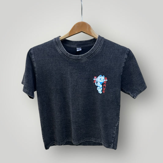 Japan Top T-shirt Skateboard Cat Acid Wash Black