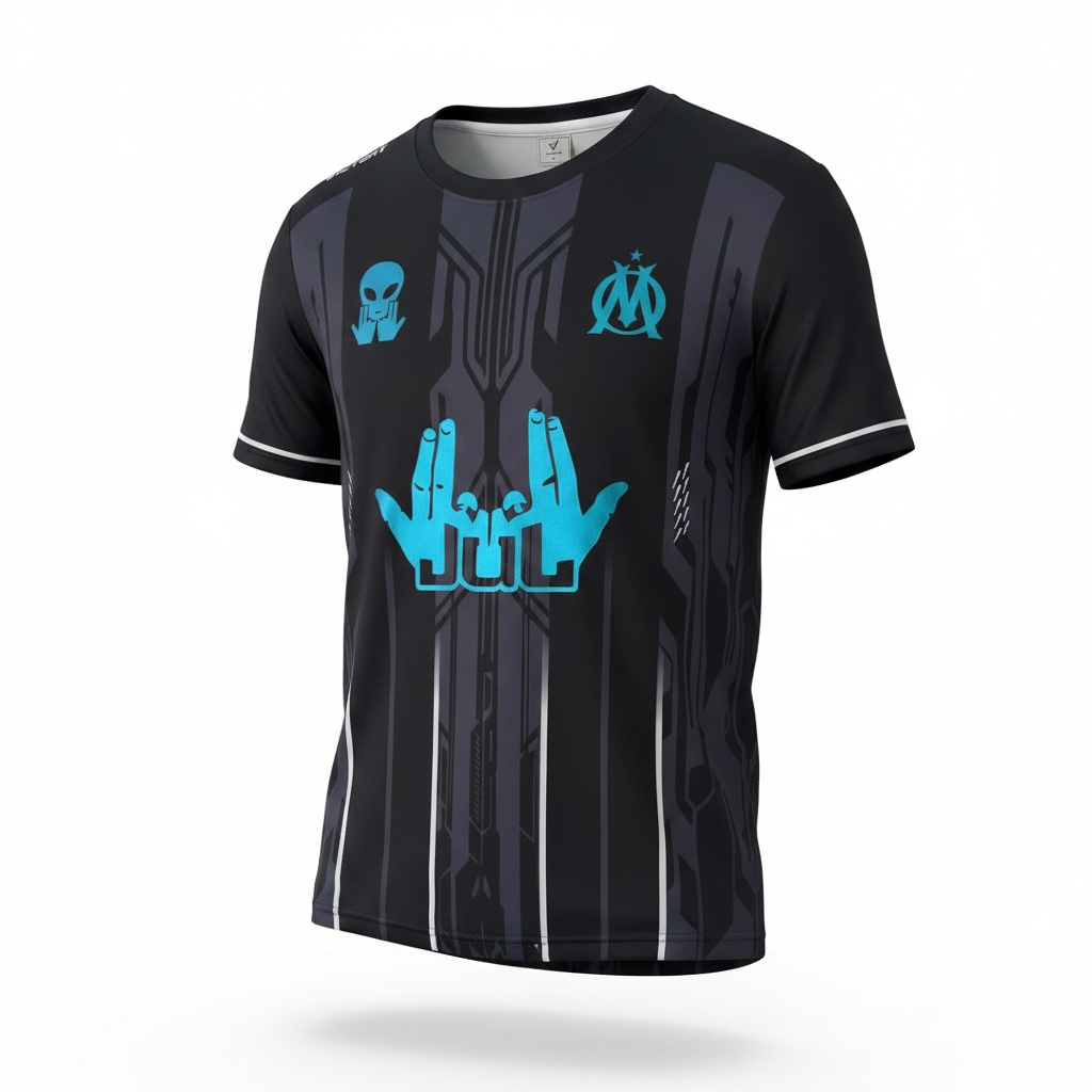 Maillot Black OM Jul Blue/Green Reflective - Personnalisable