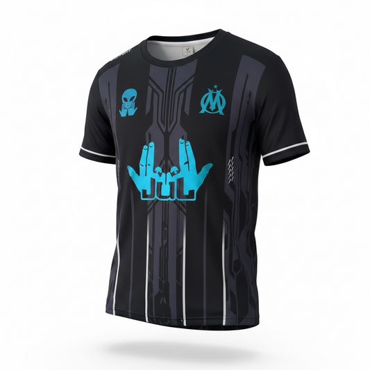 Maillot Black OM Jul Blue/Green Reflective - Personnalisable