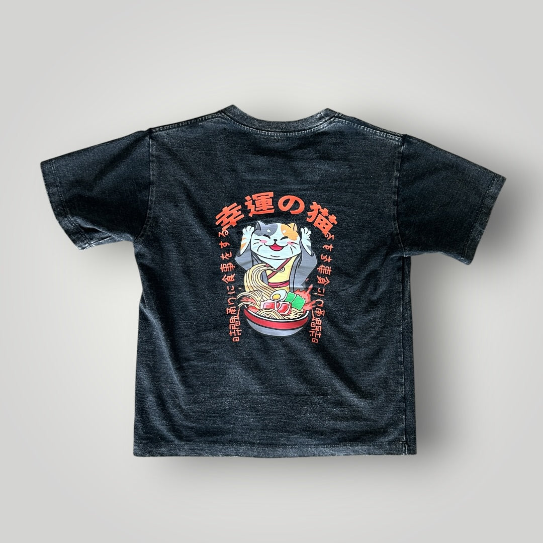 Top T-shirt Japan Noodle Cat Acid Wash