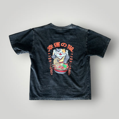 Top T-shirt Japan Noodle Cat Acid Wash