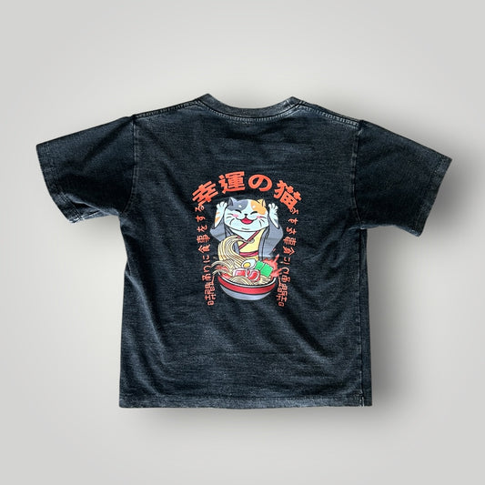 Top T-shirt Japan Noodle Cat Acid Wash