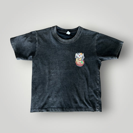 Top T-shirt Japan Noodle Cat Acid Wash