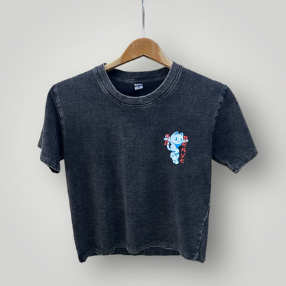 Japan Top T-shirt Skateboard Cat Acid Wash Black