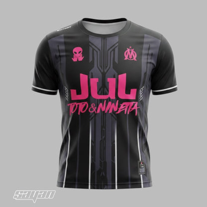 Maillot JUL Toto Ninetta Black Turbo Pink Personnalisable